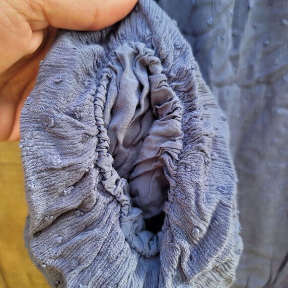 Easel Blue Swiss Dot Balloon Sleeve Blouse Womens Size M - Picture 4 of 11